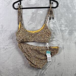 SeaFolly Australia Bikini Swimsuit Women's 10 Leopard Print Scoop Neck Hipster